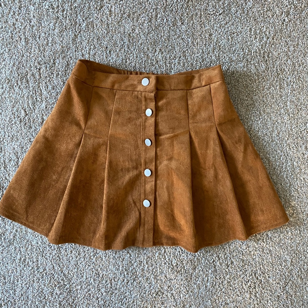 Brown Suede Button-Down Skirt